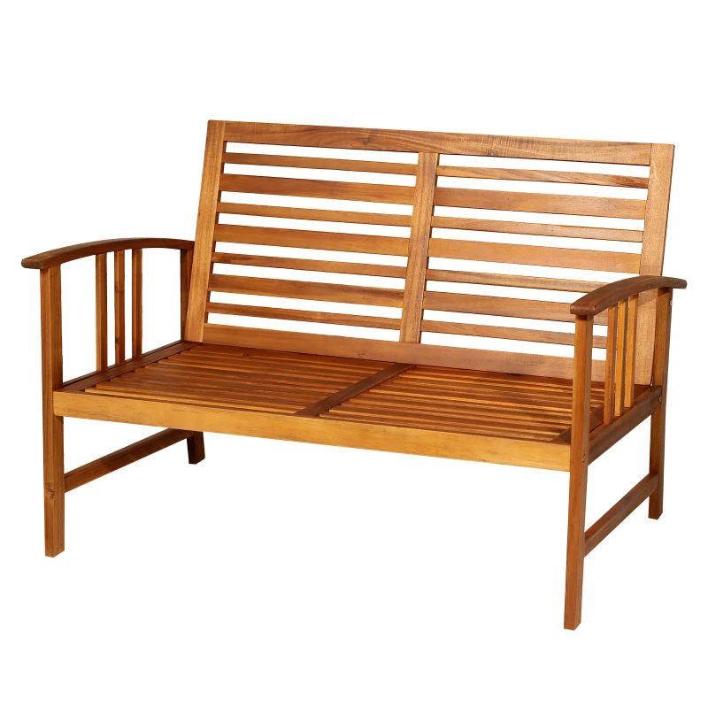 Outsunny Outdoor Indoor 4pcs Acacia Wood Furniture Set 1 Coffee Table 2 Armchairs & 1 Sofa with Cushions Patio Garden Conservatory