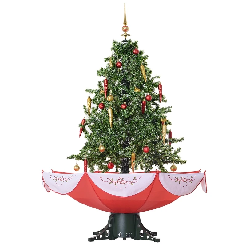 HOMCOM Snow Fall Artificial Christmas Tree w/ Musical Umbrella Base & Ornaments