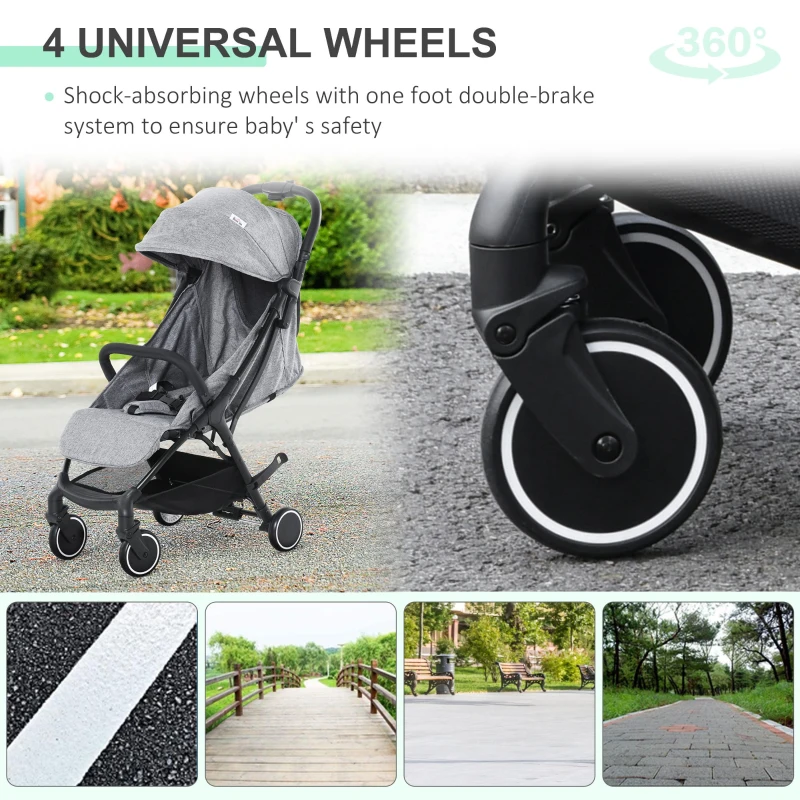 HOMCOM Baby Stroller One-click Foldable Travel Pushchair with Five-Point Harness Lightweight Compact Toddler Buggy for 0-36 Months, Grey