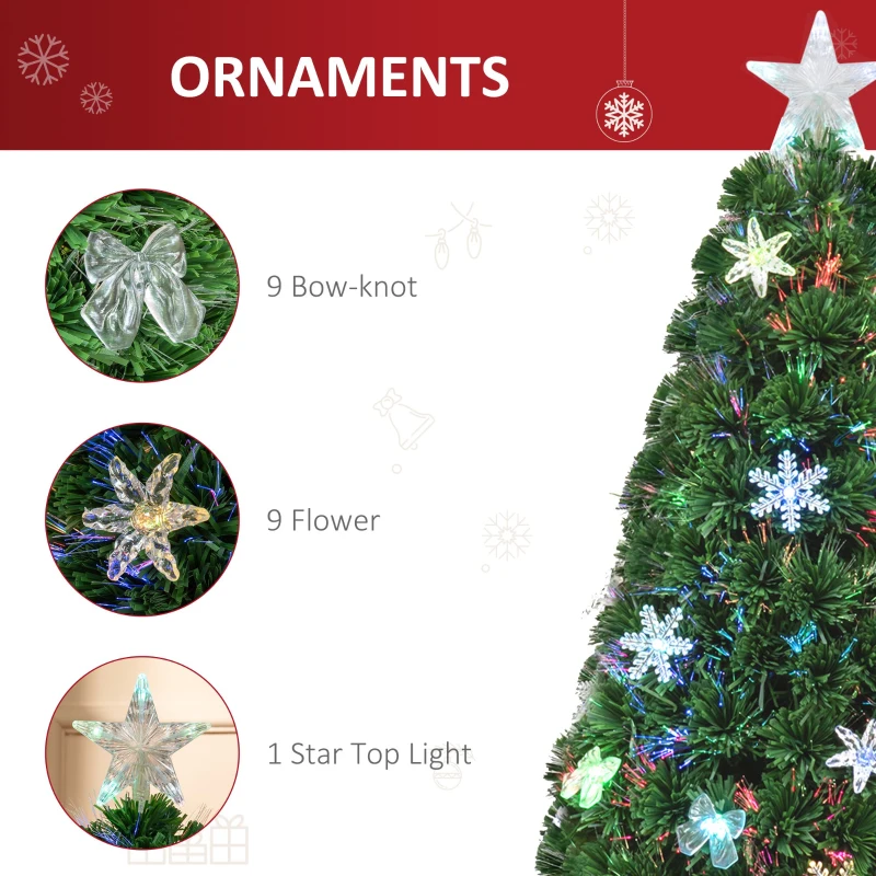 HOMCOM 4FT Prelit Artificial Christmas Tree Fiber Optic LED Light Holiday Home Xmas Decoration Tree with Foldable Feet, Green