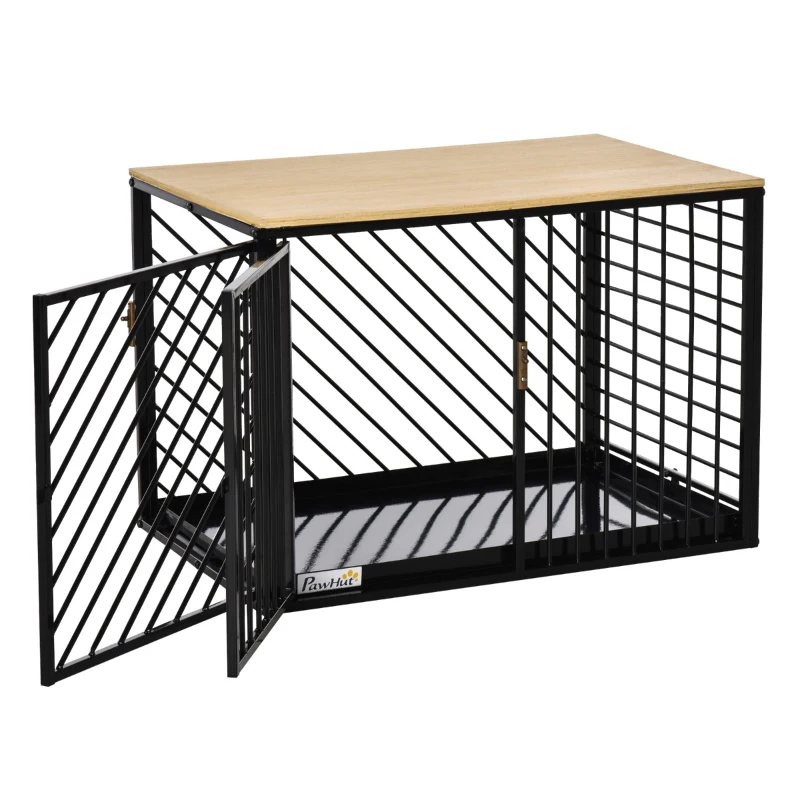 PawHut Heavy Duty Steel Small- Medium Dog Crate Dog Kennel w/ Tray Black 76L x 48W x 53H cm