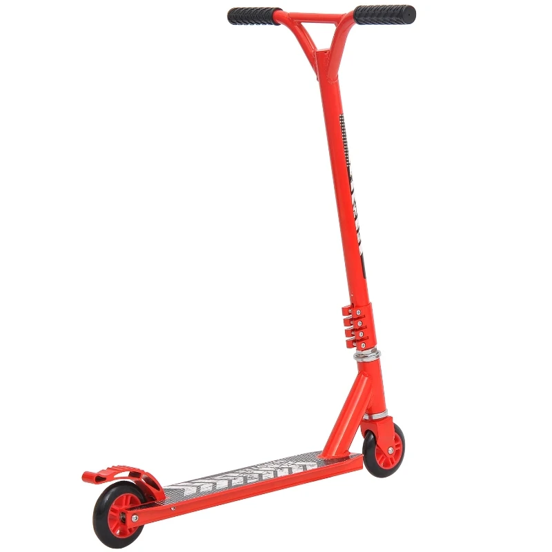 HOMCOM Outdoor Push Stunt Scooter 2 Wheels Fixed Bar 360° Street Commuter Street Push Scooter For Adult Teen Urban Scooter Red