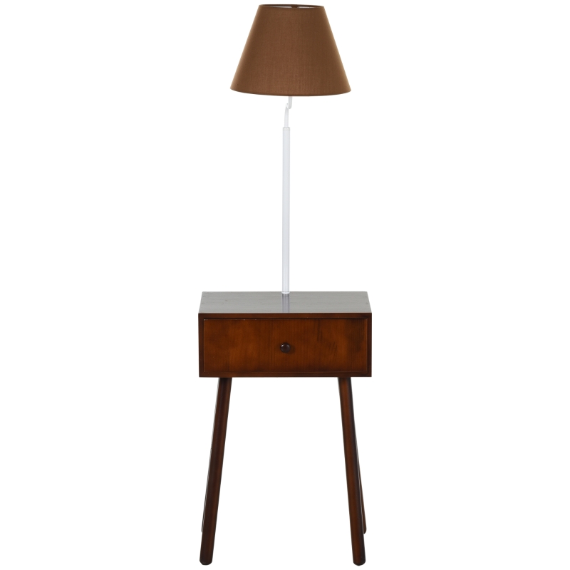 HOMCOM Rubber Wood USB Port Drawer w/ Lamp Brown