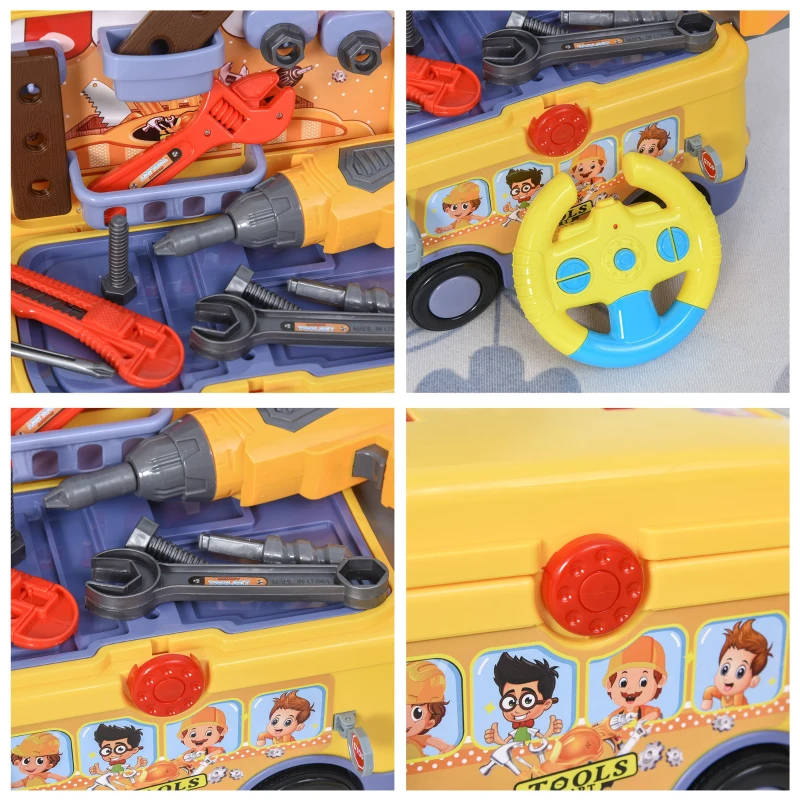 HOMCOM Kids Plastic 24-Piece Pretend DIY Tools Set Yellow