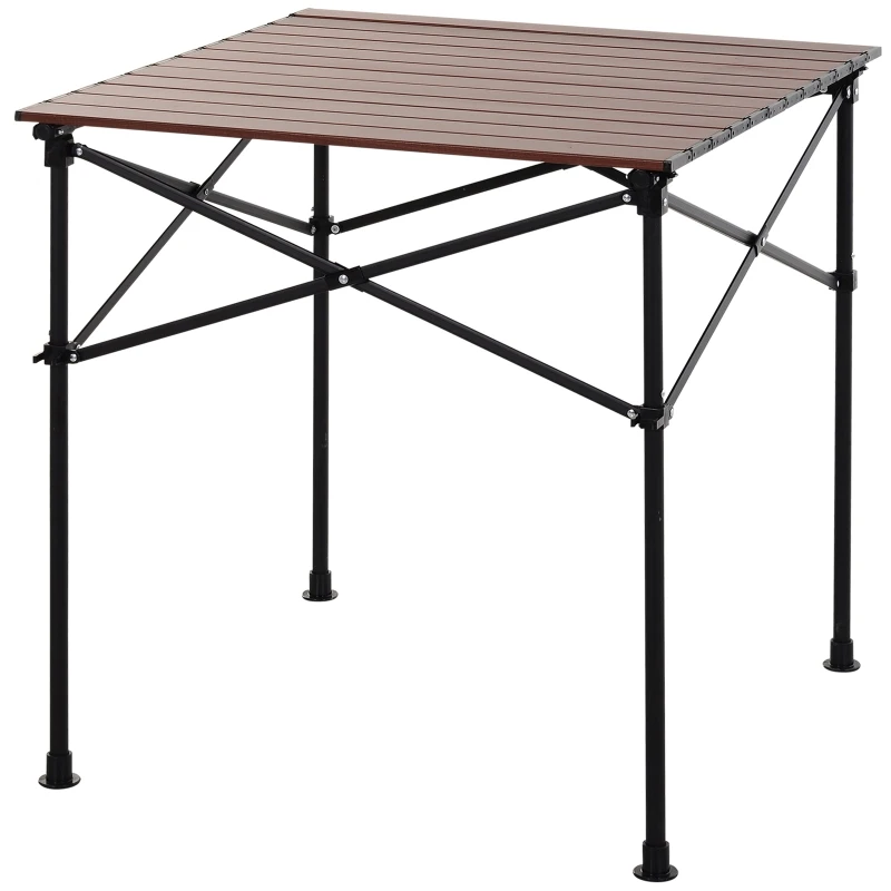 Outsunny Square Folding Aluminium Picnic Table Portable Camping BBQ Table Roll Up Top with Carrying Bag, 70L x 70W x 70Hcm