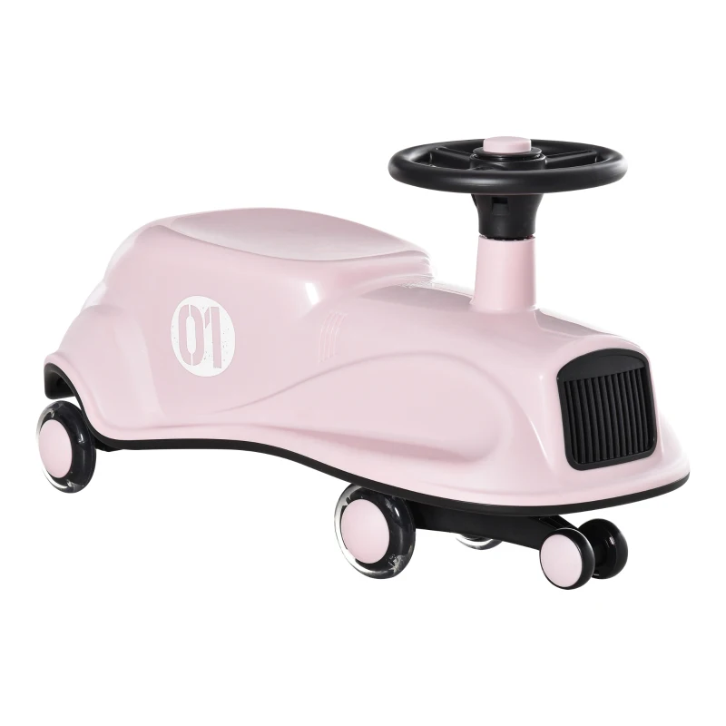 HOMCOM Toddler Ride on Toy Car Wiggle Car LED Flashing Wheels Swing Car for 2-4 Years Pink