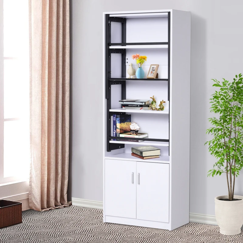 HOMCOM MDF 2-in-1 4 Tier Bookcase w/ Cabinet and Drop-Leaf Table Black