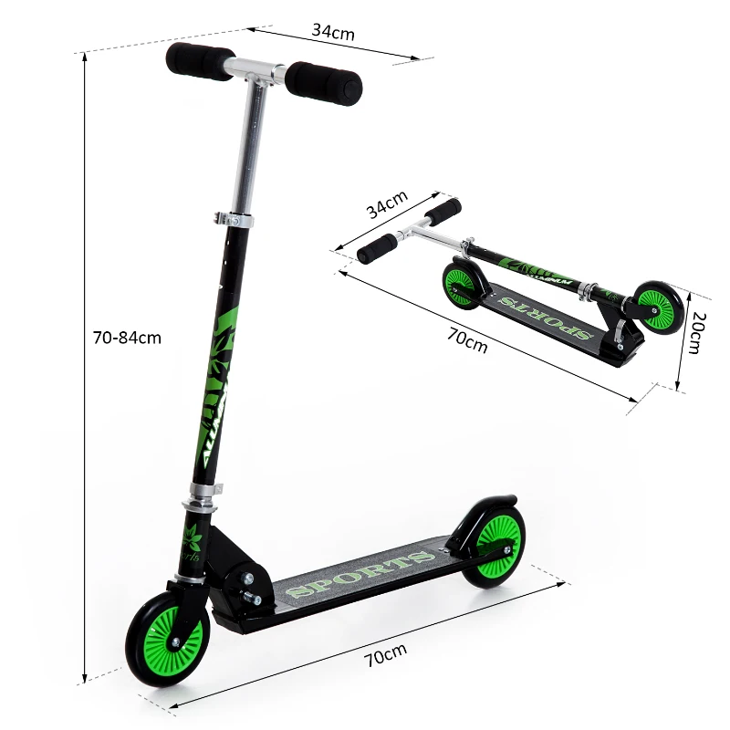 HOMCOM Aluminium Kids Kick Scooter Light Weight Folding Commuter for Teens Children for 5+ Years Old w/ Adjustable Handle - Green