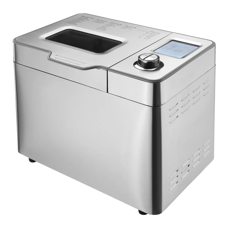 HOMCOM 25 in 1 Bread Maker Machine 0.9 KG Capacity Programmable Stainless Steel Dough Maker with Auto Fruit Nut Dispenser Nonstick Pan 3 Loaf Sizes 3 Crust Colours Keep Warm Time Delay, 550W
