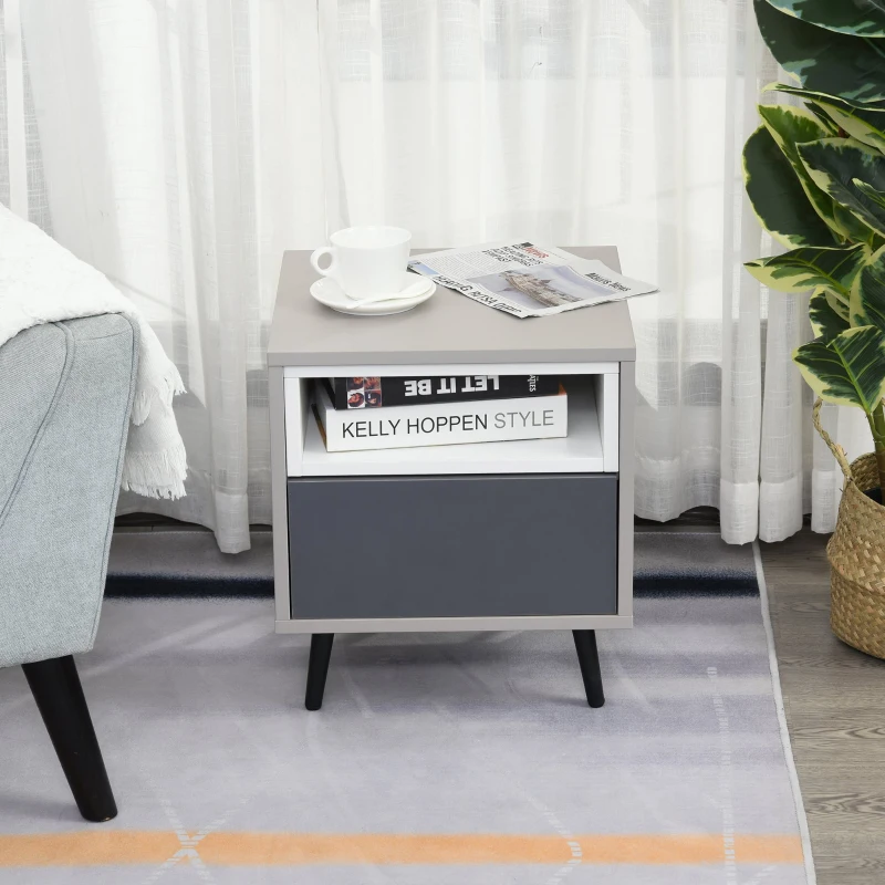 HOMCOM 2-Tier Bedside Table Storage Cabinet w/ Removable Shelf Metal Legs Drawer Versatile Storage Organiser Stand Study Bedroom Living Room