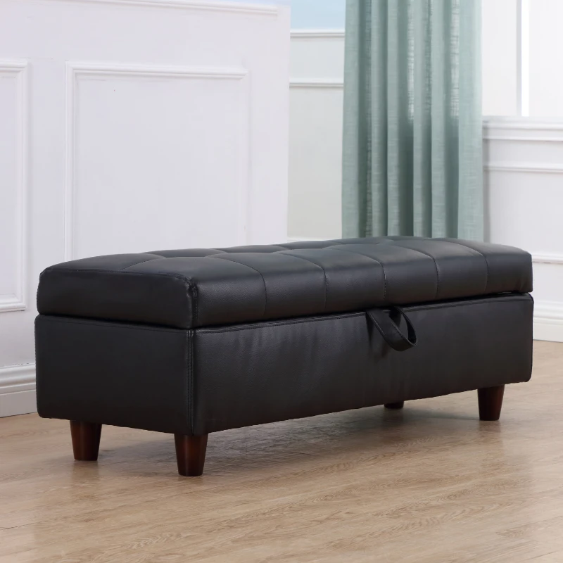 HOMCOM Storage Ottoman Stool Bench in PU Leather for Bed End or Hallway (Black)