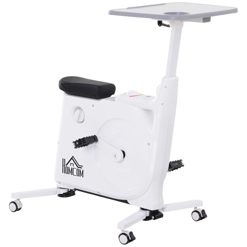 HOMCOM Steel Collapsing Portable Exercise Bike w/ Table Top Desk White