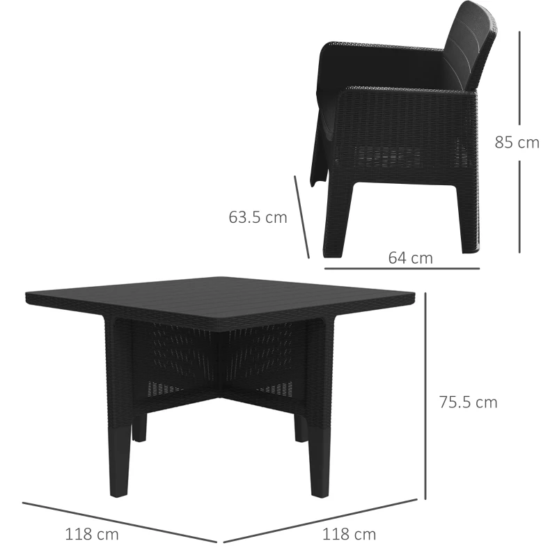 Outsunny 5 PCS Patio PP Rattan Garden Dining Cube Set Outdoor Chair Furniture Set Black