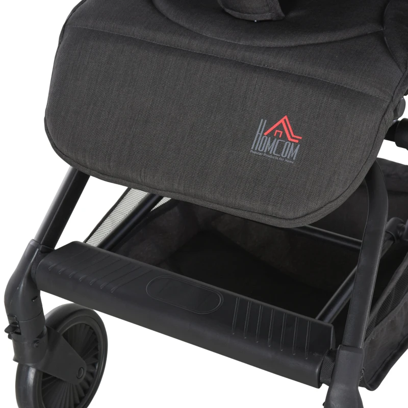 HOMCOM Lightweight Baby Stroller Pushchair Buggy Adjustable Reclinable Back Aluminum Frame, Five Point Harness, One Hand Foldable, Storage Basket, Suspension Wheels For 0 - 36 months