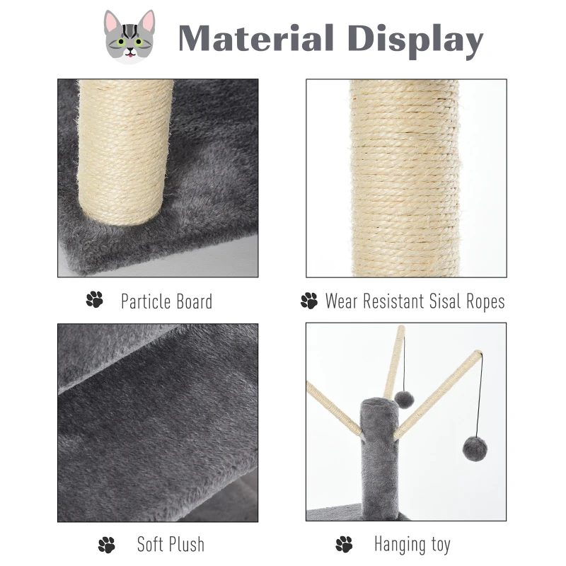 PawHut Cat Tree for Indoor Cats 121cm Kitten Tower Sisal Scratching Post Pet Activity Center Perch Condo Hanging Ball Grey