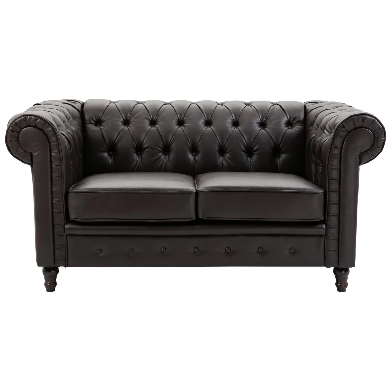 HOMCOM Tufted PU Leather 2-Seater Sofa on Solid Wood Legs Dark Brown
