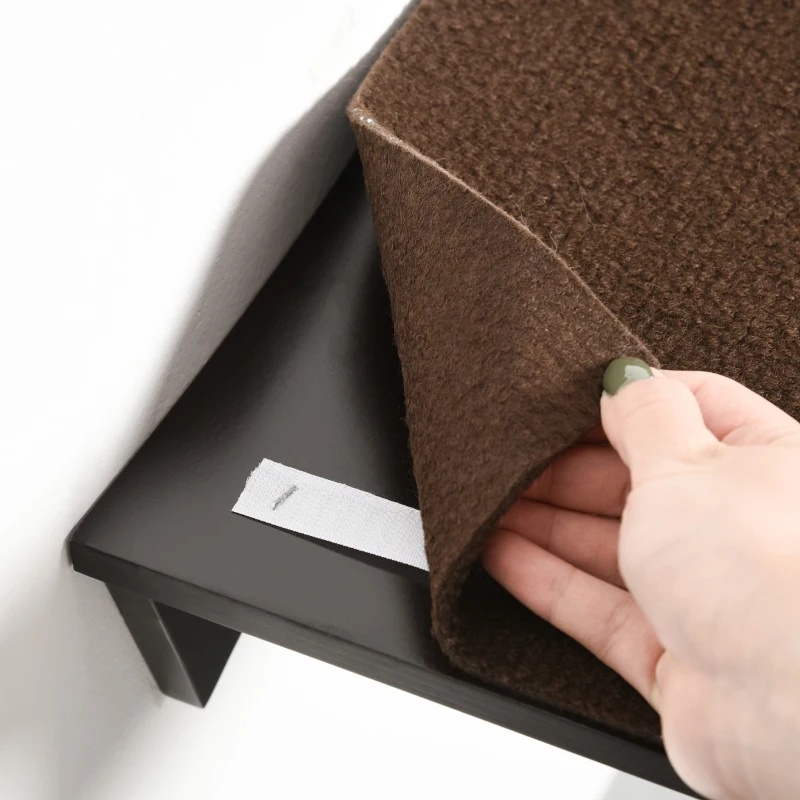 PawHut Wall Mounted Cat Shelf Curved Perch Kitten Bed with Comfortable Removable Carpet Pad Accessories for Playing Lounging Climbing Jumping Brown