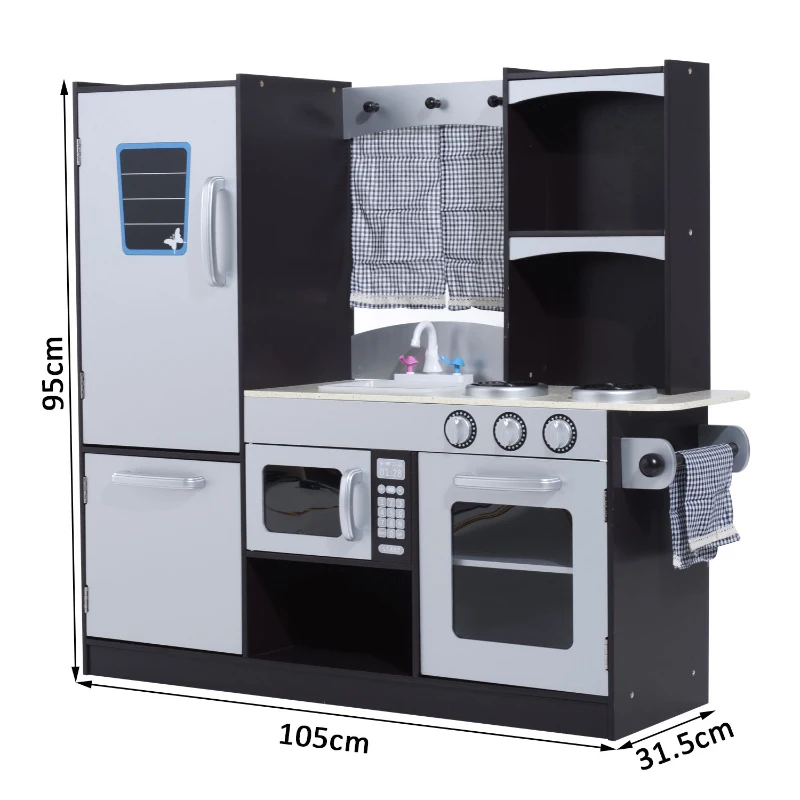 HOMCOM Kids MDF Pretend Play Minatare Kitchen Silver/Black