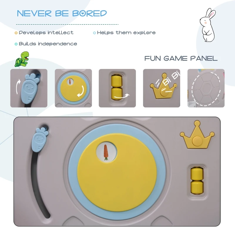 HOMCOM 14 pcs Foldable Baby Playpen Safety Gate Kids Activity Center Fence Rabbit and Tortoise for Home Indoor Mom's Helper w/ Toys HDPE