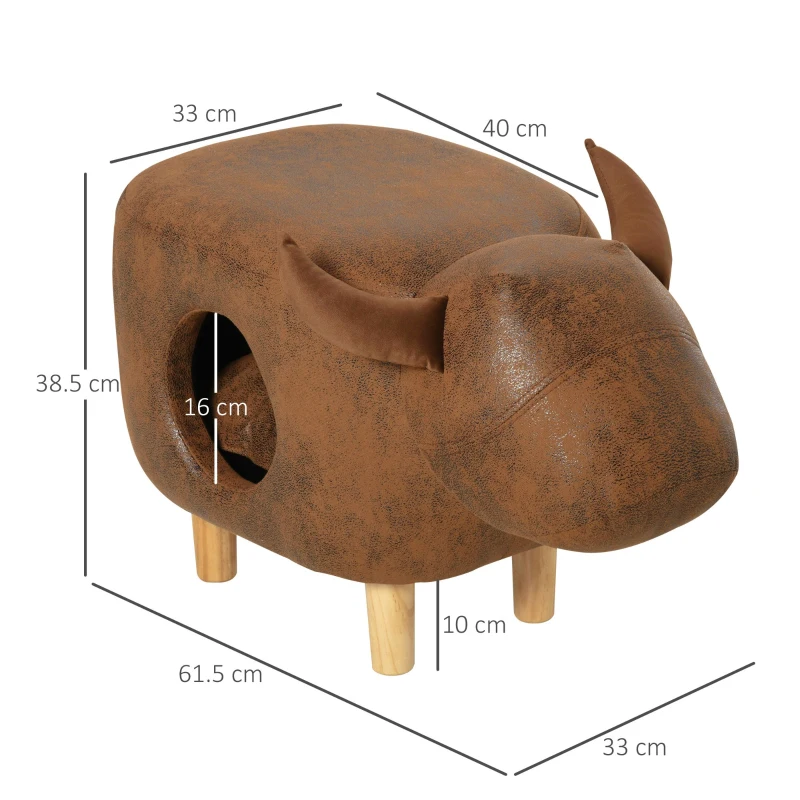 PawHut Cat House Animal Footstool Buffalo Ottoman Pet Condo Cave w/ Sleeping Cushion, Brown