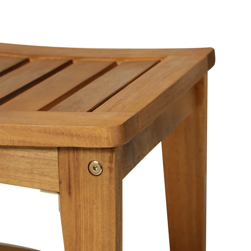 HOMCOM Acacia Wood Bathroom Shower Spa Sauna Stool Bench w/ Shelf Elderly Bath Assistance Seat Teak Colour