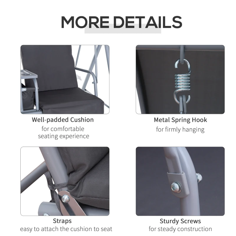 Outsunny Steel Frame 2-Seater  Swing Chair w/ Table Grey