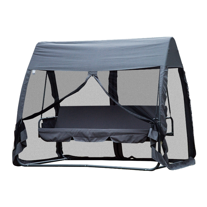 Outsunny Swing Chair Lounger Bed, 3 Persons, Convertible-Grey
