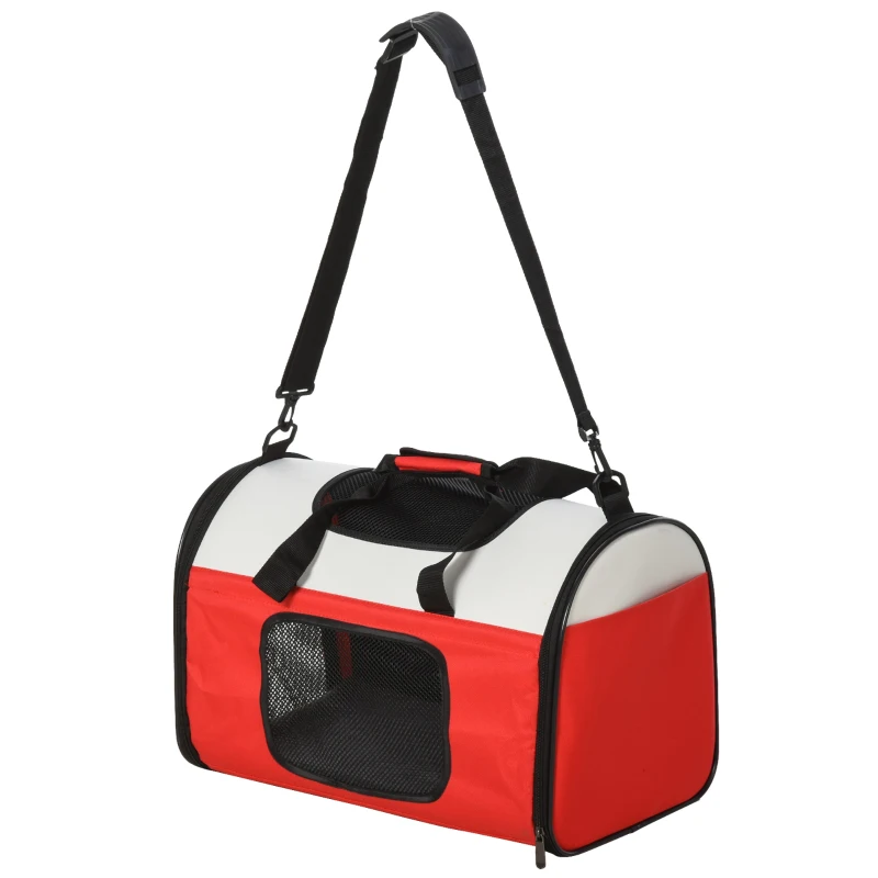 PawHut Polyester Net Expandable Medium Pet Carrier Red/White