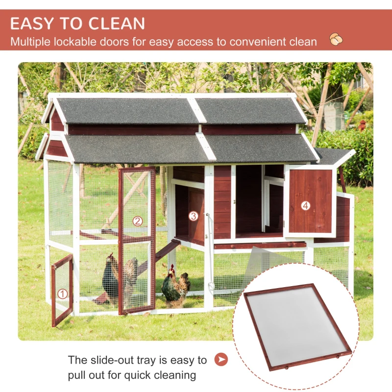 PawHut Large Chicken Coop with Run Poultry Coops Cages Hen House Wooden Chicken Run, Nesting Box, Removable Tray, Waterproof Asphalt Roof 207 x 105 x 145cm