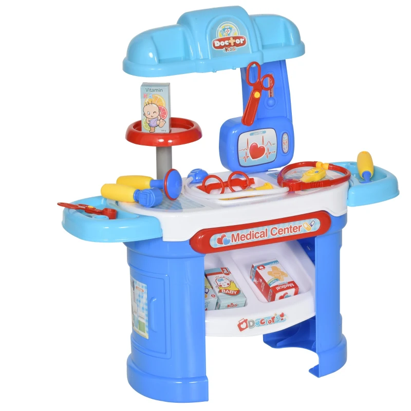 HOMCOM Kids Pretend Play Plastic Doctors Set Blue