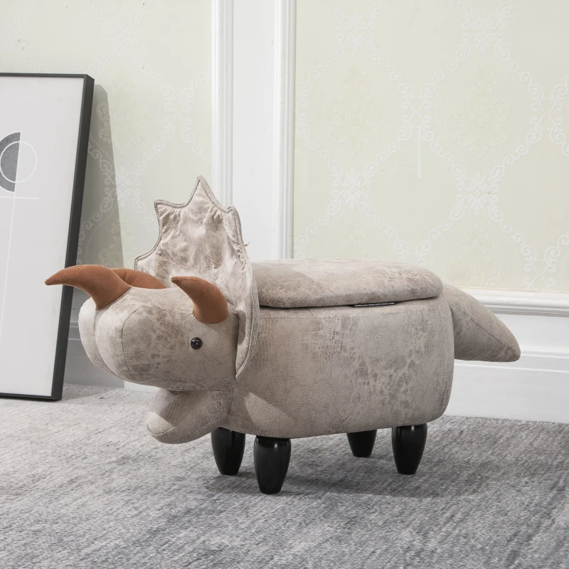 HOMCOM Upholstered Animal Storage Ottoman Footrest Stool with Vivid Adorable Dinosaur
