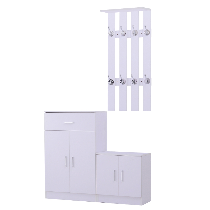 HOMCOM 3-in-1 Coat Rack W/13 Pairs Shoes Cabinet, 100Lx32Dx187H cm-White