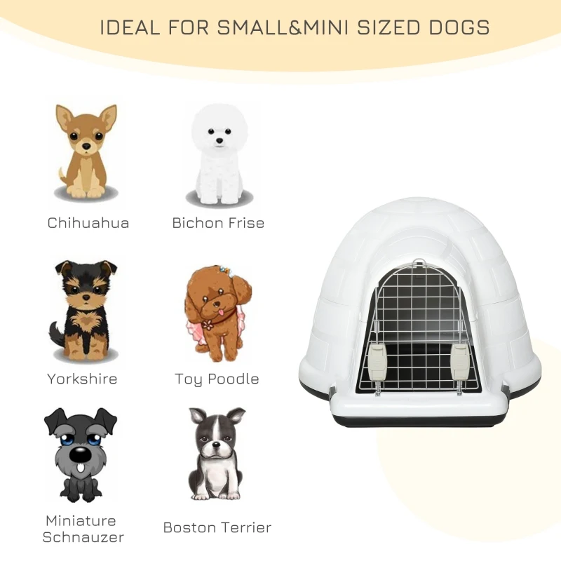 PawHut Plastic Igloo Dog House Puppy Kennel Pet Shelter with Windows for Small Sized Dogs Easy to Clean White