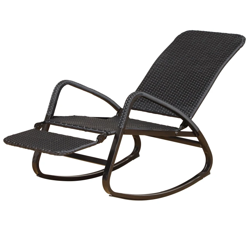 Outsunny Patio Garden Rattan Rocking Lounge Chair Rocker Outdoor Foldable  Adjustable Recliner Seat with Footrest - Black