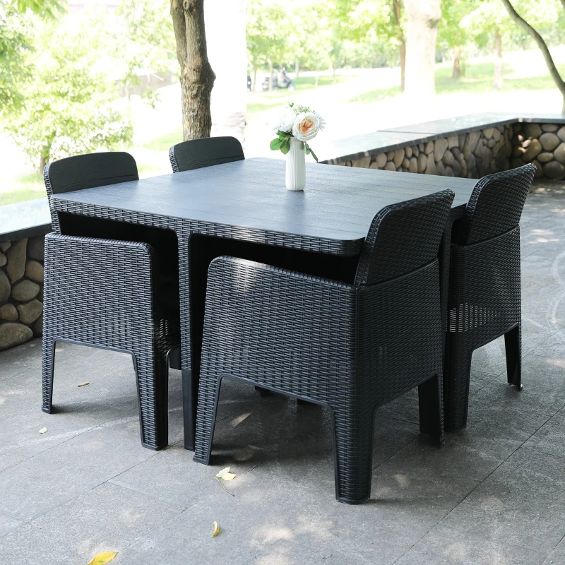 Outsunny 5 PCS Patio PP Rattan Garden Dining Cube Set Outdoor Chair Furniture Set Black