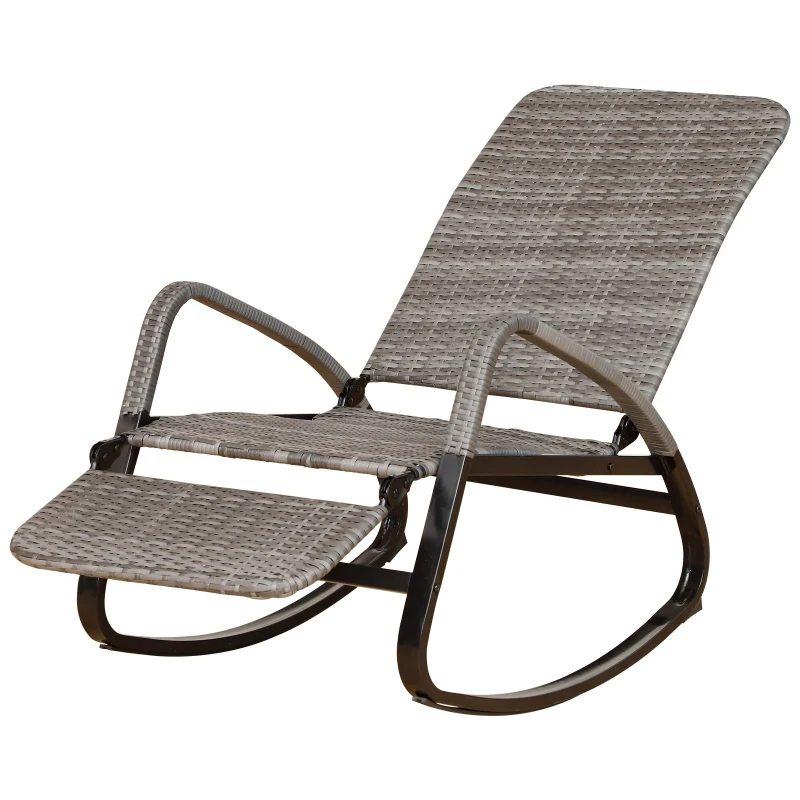 Outsunny Patio Garden Rattan Rocking Lounge Chair Rocker Outdoor Foldable  Adjustable Recliner Seat with Footrest - Grey