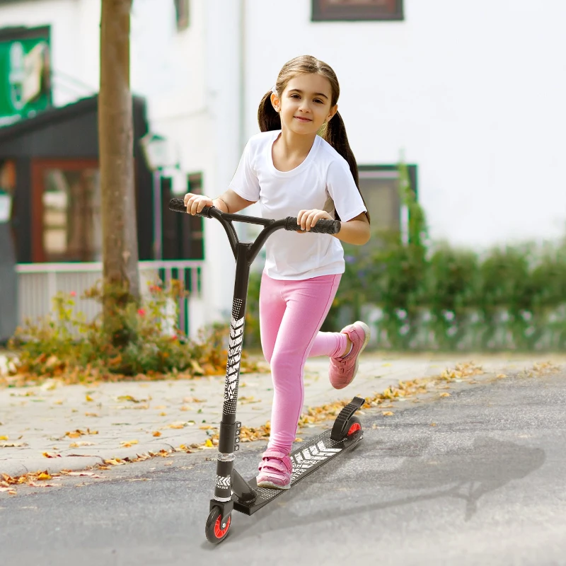 HOMCOM OUTDOOR PUSH STUNT SCOOTER 2 WHEEL FIXED BAR 360 DEGREE STREET KIDS CHILDREN ADULTS Black