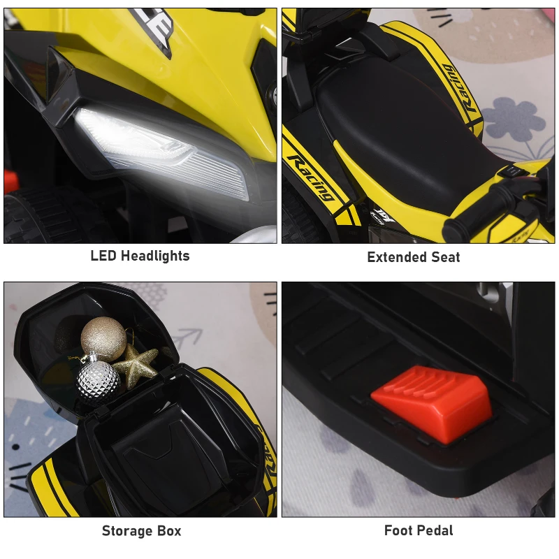HOMCOM Kids Battery Powered Plastic Ride On Quad Bike Yellow