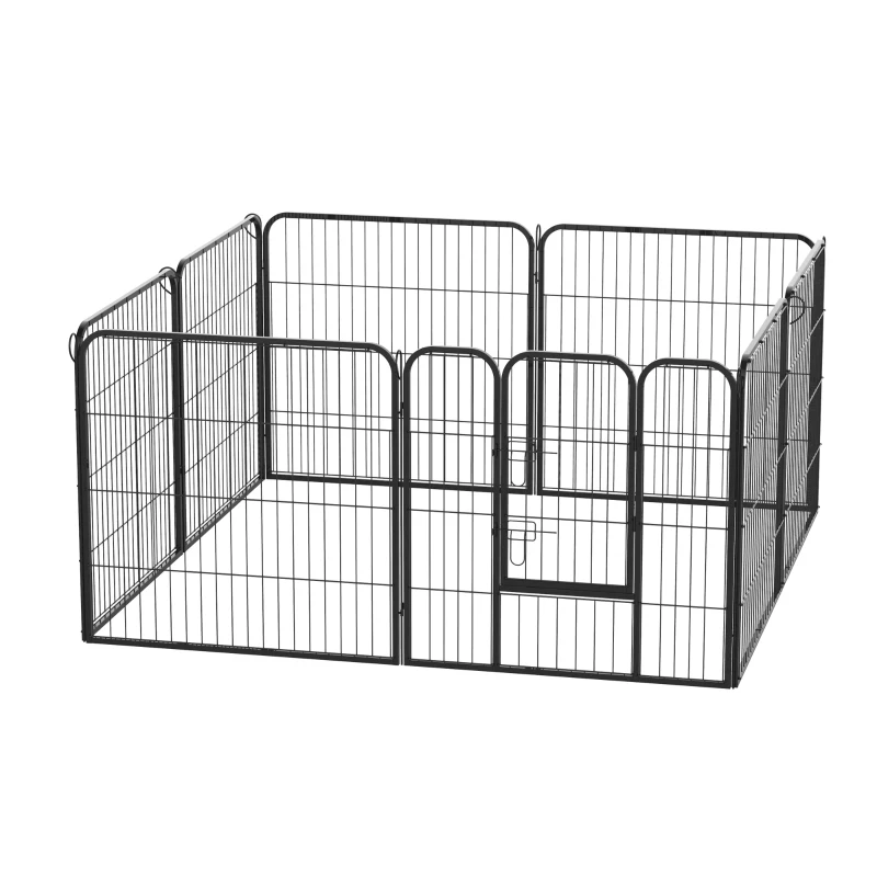 Pawhut Heavy Duty Dog Pen 8 Panel Pet Puppy Playpen Rabbit Hutch Run Indoor Outdoor Black, 80 x 80 (Medium)
