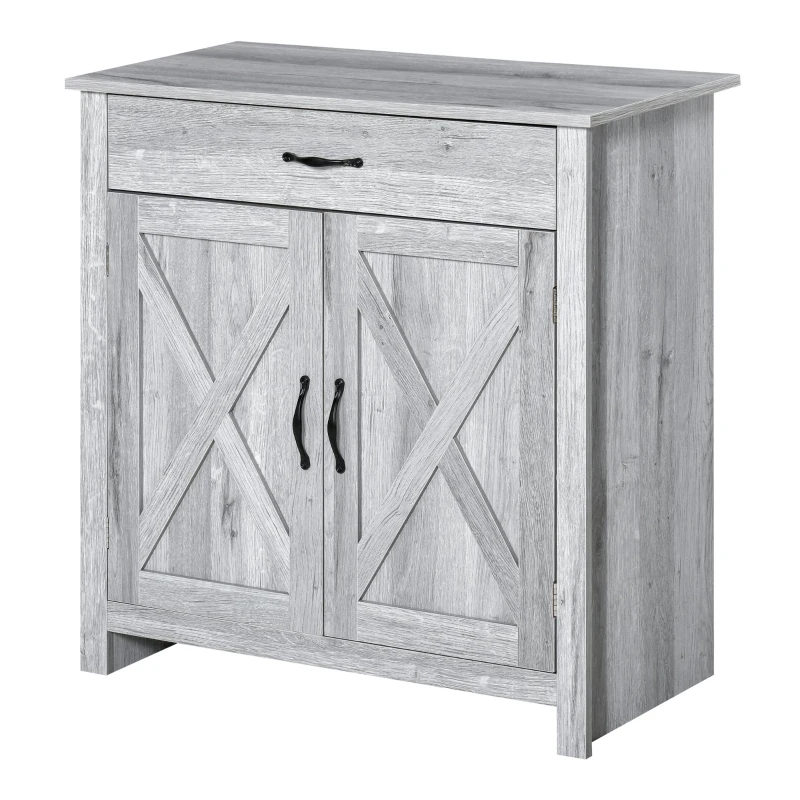 HOMCOM Farmhouse Barn Door Sideboard Storage Cabinet Coffee Bar for LIVING Room – Grey Grain