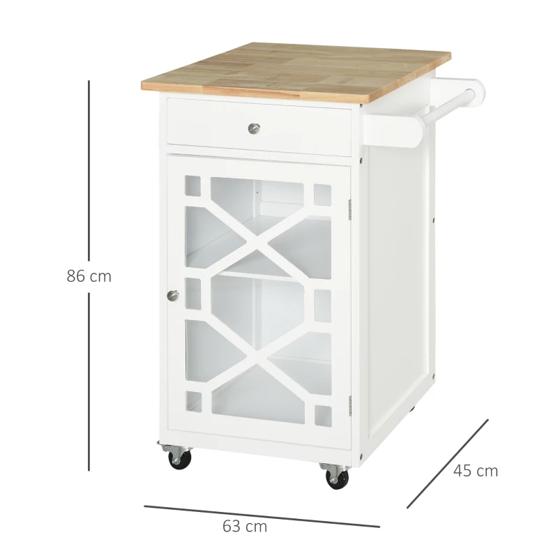 HOMCOM Pine Wood Rolling Kitchen Island White/Oak