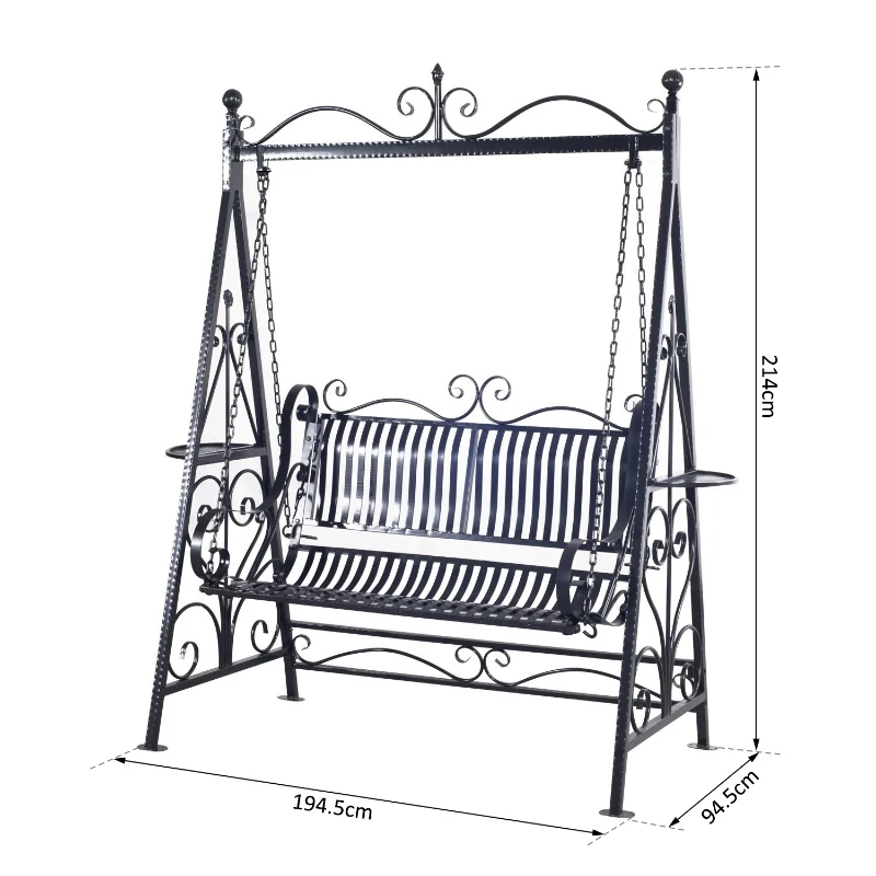 Outsunny Outdoor Garden Patio Cast Iron Metal Vintage Style Swing Chair Hammock Bench - Black
