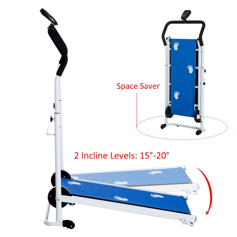 HOMCOM Twin Flywheel Treadmill for Home-Blue/White