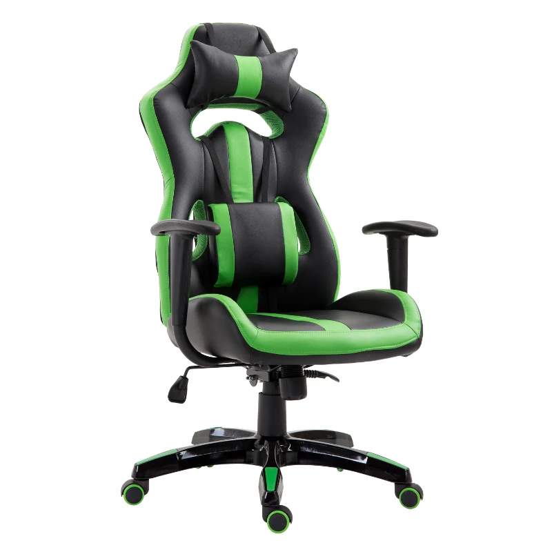 HOMCOM PU Leather Gaming Chair Racing Chair Office Swivel Recliner Ergonomic High Back Executive Seat w/ Pillow - Green