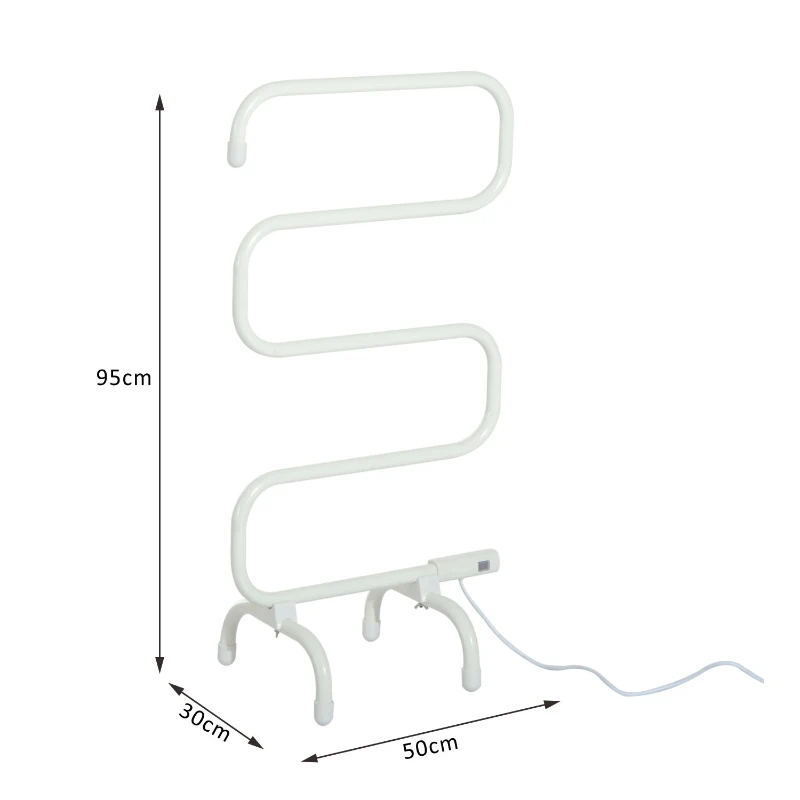 HOMCOM Electric Towel Rail Warmer Heater Floor Standing Bathroom Electric Rack - Cream White