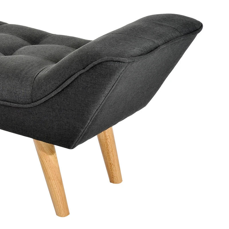HOMCOM Upholstered Oak Wood Bedroom Chaise Lounge Bench Dark Grey