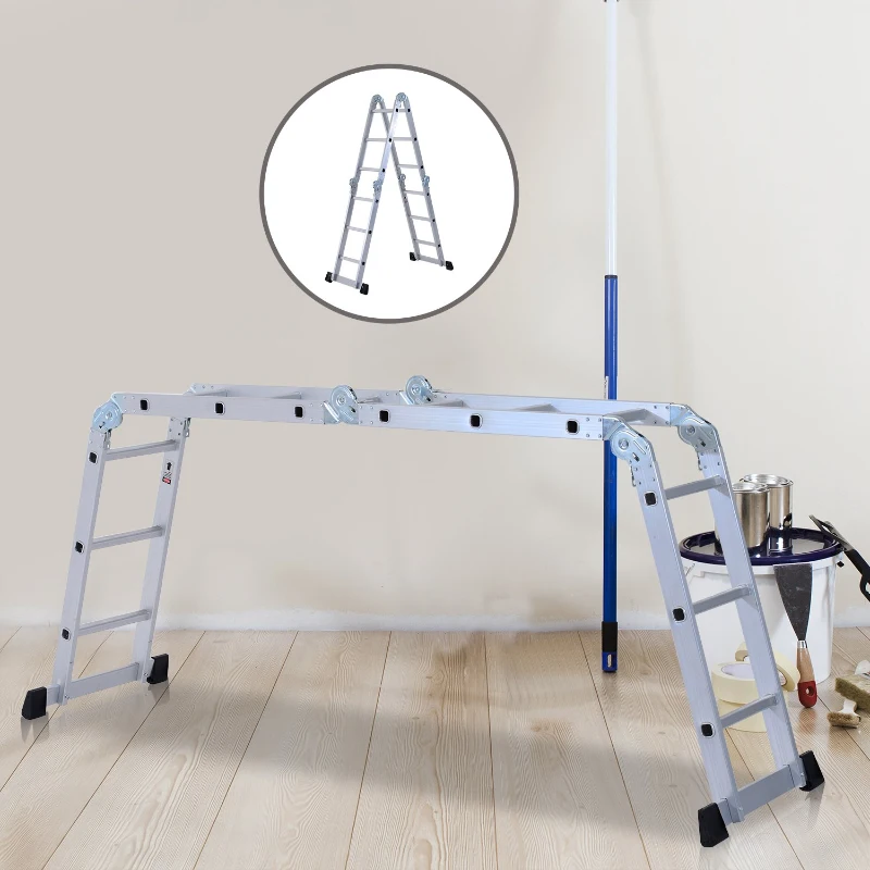 HOMCOM 3.7M 4-Section 12 Steps Multi-purpose Folding Aluminium Ladder