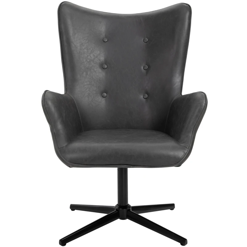 HOMCOM Retro Upholstered Swivel Accent Chair Executive Tufted w/ Metal Base Padding High Back Arms Home Office Comfort Style Seating 74L x 71W x 106H - Black