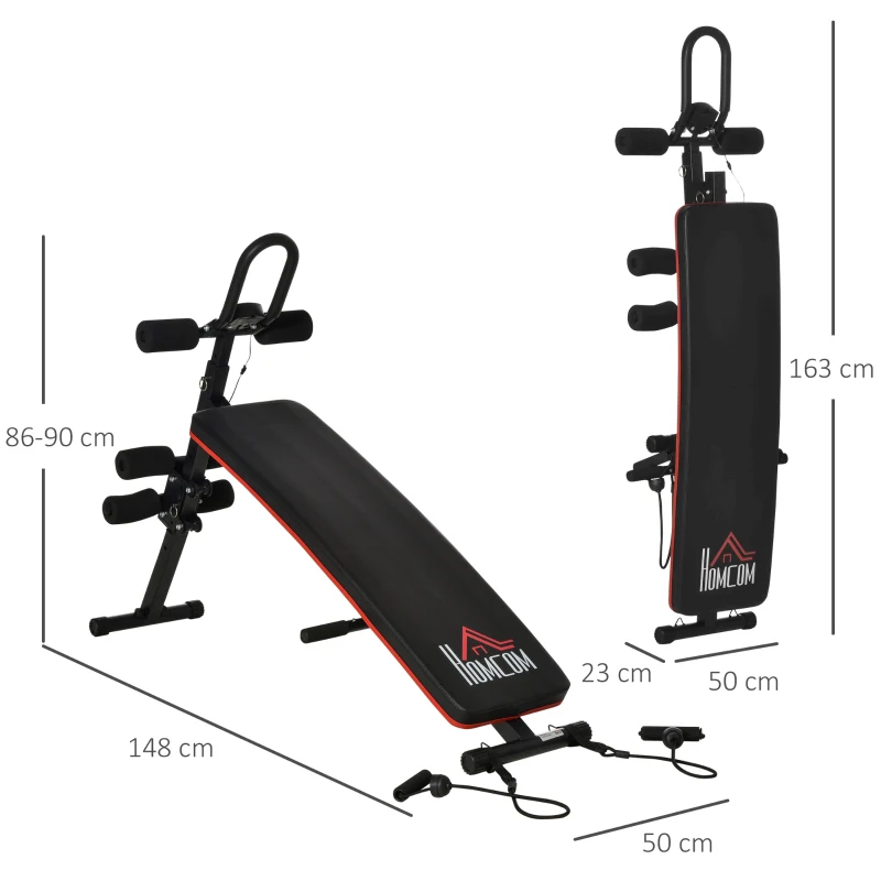 HOMCOM Adjustable Sit-Up Bench, Core Workout Abdominal Strength Building, Foldable Design w/ Bands for Home Gym Exercise Black