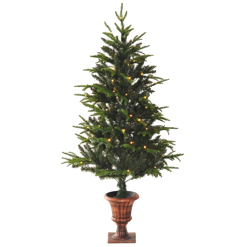 HOMCOM 5FT Artificial Christmas Tree W/Vase Base, W/LED Lights-Green